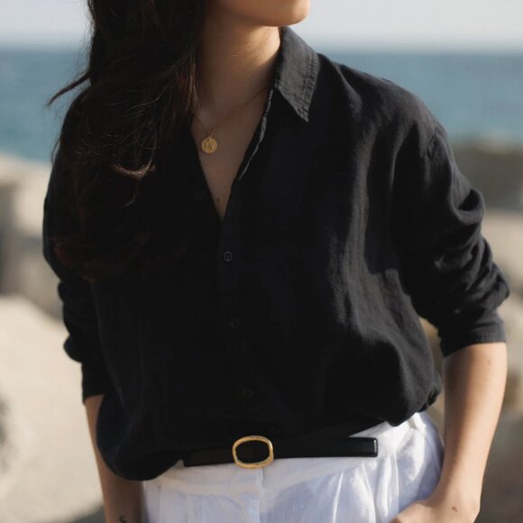 Vir Vita Black Cecile Linen Oversized Button-Up Shirt - Picture 1 of 4